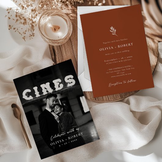 Elegant Minimalist Botanical Photo Wedding 招待状