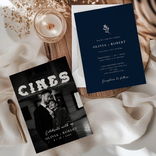 Elegant Minimalist Botanical Photo Wedding 招待状