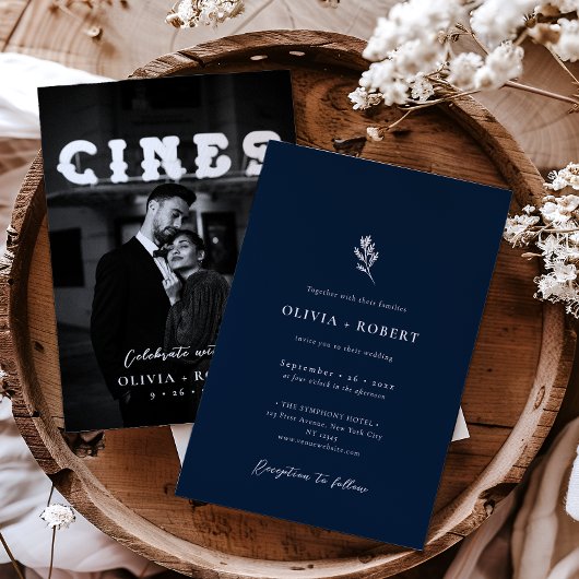 Elegant Minimalist Botanical Photo Wedding 招待状