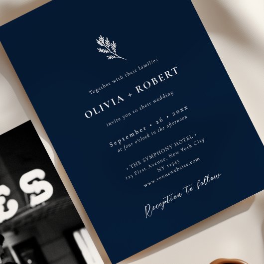 Elegant Minimalist Botanical Photo Wedding 招待状