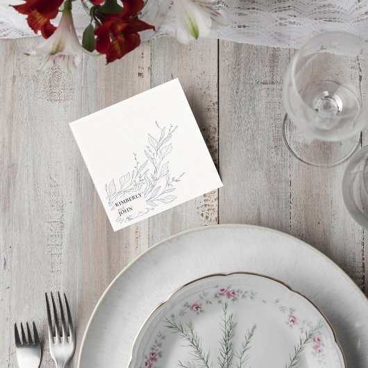 Elegant Minimalist Botanical Wedding Napkin スタンダードカクテルナプキン