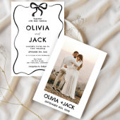 Elegant Minimalist Bow Hand Drawing Photo Wedding 招待状