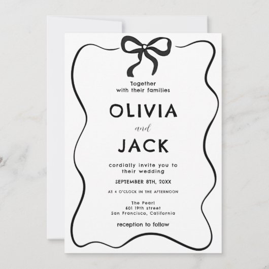 Elegant Minimalist Bow Hand Drawing Photo Wedding 招待状 (裏面)