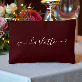 Elegant Minimalist Bridesmaid Name | Deep Burgundy アクセサリーポーチ