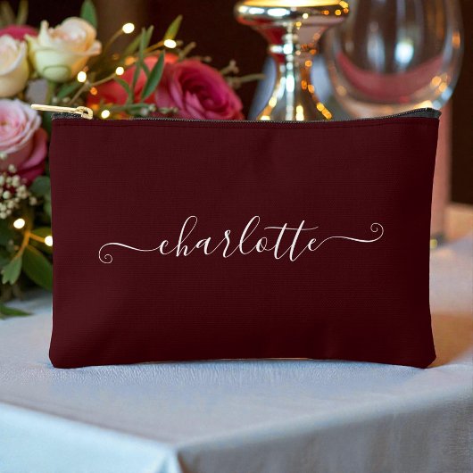 Elegant Minimalist Bridesmaid Name | Deep Burgundy アクセサリーポーチ