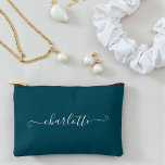 Elegant Minimalist Bridesmaid Name | Deep Teal アクセサリーポーチ<br><div class="desc">Treat your bridesmaids to a gift they'll use long after the wedding day with our Elegant Minimalist Bridesmaid Name Deep Teal Accessory Pouch. These stylish pouches can be customized with their names, making them a thoughtful and practical gift.</div>