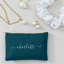 Elegant Minimalist Bridesmaid Name | Deep Teal アクセサリーポーチ
