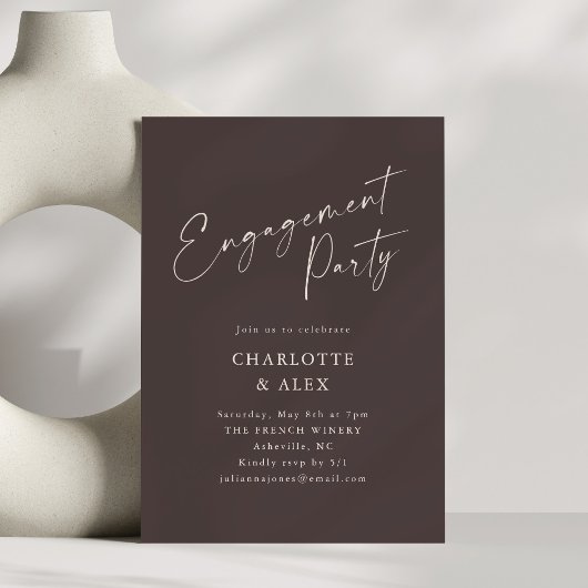 Elegant Minimalist Brown Script Engagement Party 招待状