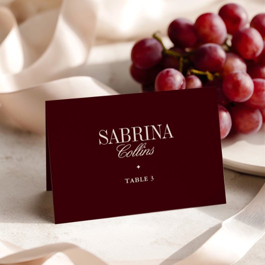 Elegant Minimalist Burgundy Wedding Place Card テーブルナンバー