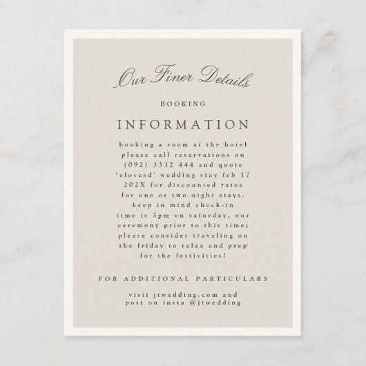 Elegant Minimalist Calligraphy Wedding Details エンクロージャーカード (正面)