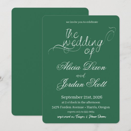Elegant Minimalist Calligraphy Wedding Invitation 招待状 (正面/裏面)