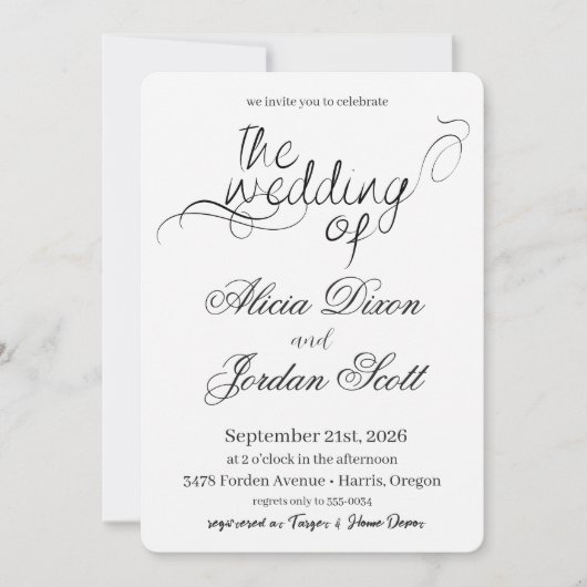 Elegant Minimalist Calligraphy Wedding Invitation 招待状 (正面)