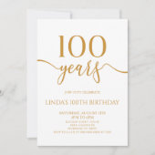 Elegant Minimalist Champagne 100th Birthday Party 招待状 (正面)