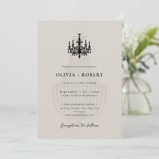Elegant Minimalist Chandelier Wedding 招待状 (スタンド正面)