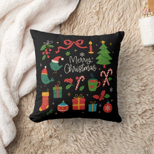 Elegant Minimalist Christmas Doodles Hand-Drawn クッション (ブランケット)