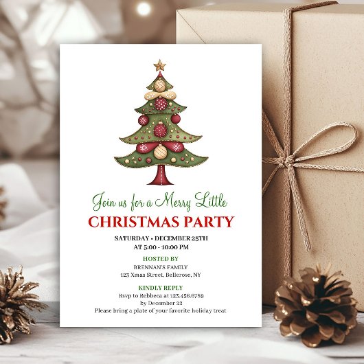 Elegant minimalist Christmas tree festive invite 招待状