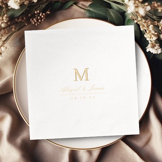 Elegant minimalist couples monogram wedding 箔ナプキン