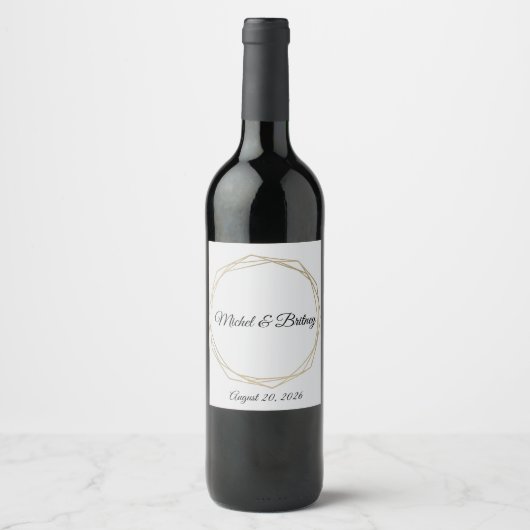 Elegant Minimalist Cream Wedding Wine Label ワインラベル (正面)