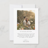 Elegant Minimalist Custom Wedding Couple Photo サンキューカード (裏面)