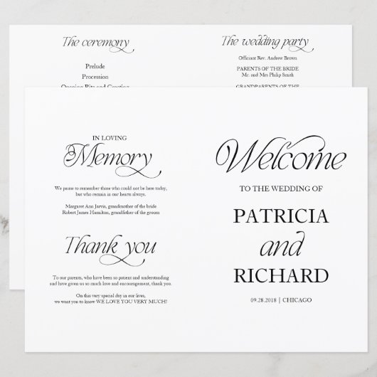 Elegant Minimalist DIY Wedding Folded Program (正面/裏面)