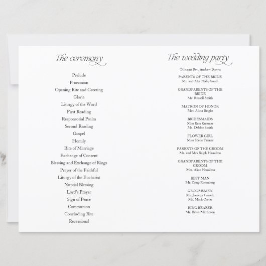 Elegant Minimalist DIY Wedding Folded Program (裏面)
