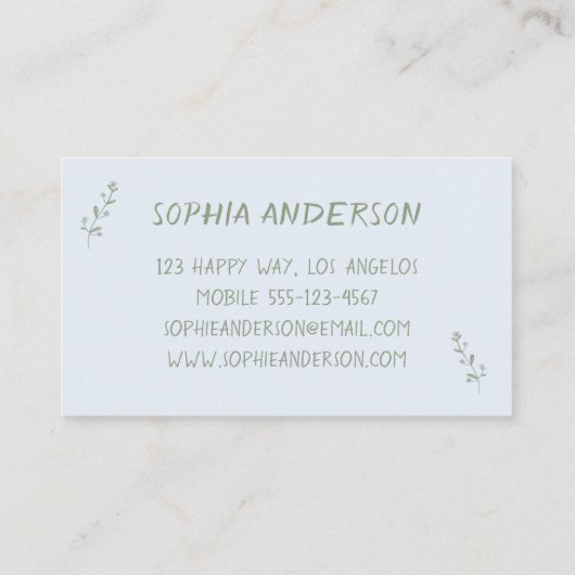 Elegant Minimalist Dusty Blue Floral 名刺 (裏面)