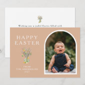 Elegant Minimalist Easter Egg Branch Photo シーズンカード (正面/裏面)