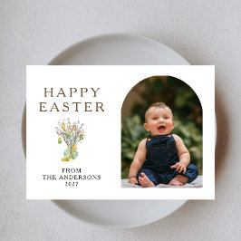 Elegant Minimalist Easter Egg Branch Photo シーズンカード