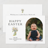 Elegant Minimalist Easter Egg Branch Photo シーズンカード (正面/裏面)