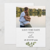 Elegant Minimalist Eucalyptus Save the Date 招待状 (正面/裏面)