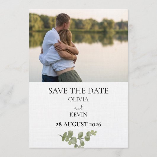 Elegant Minimalist Eucalyptus Save the Date 招待状 (正面)