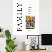 Elegant Minimalist Family Photo 4 Birth Years ポスター (ホームオフィス)