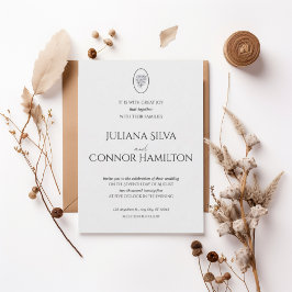 Elegant Minimalist Floral Crest Wedding Invitation 招待状