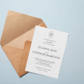Elegant Minimalist Floral Crest Wedding Invitation 招待状