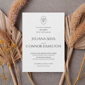 Elegant Minimalist Floral Crest Wedding Invitation 招待状