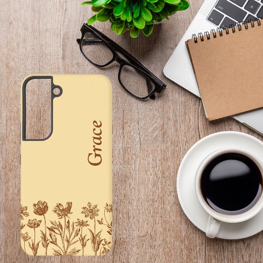 Elegant Minimalist Floral Design with Monogram Samsung Galaxyケース