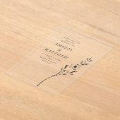 Elegant Minimalist Floral Drawing Wedding Clear アクリル招待状 (レイダウン)