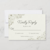 Elegant Minimalist Floral Kindly Reply Wedding 出欠カード (正面)