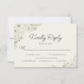 Elegant Minimalist Floral Kindly Reply Wedding 出欠カード (正面)