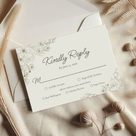 Elegant Minimalist Floral Kindly Reply Wedding 出欠カード