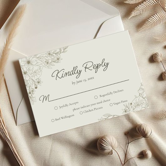 Elegant Minimalist Floral Kindly Reply Wedding 出欠カード