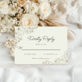 Elegant Minimalist Floral Kindly Reply Wedding 出欠カード