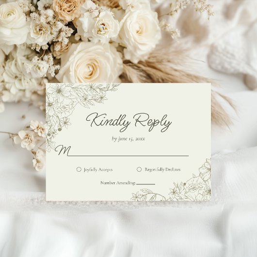 Elegant Minimalist Floral Kindly Reply Wedding 出欠カード