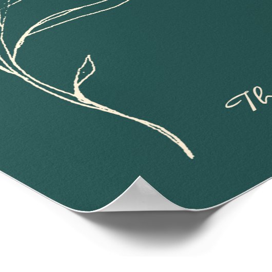 Elegant Minimalist Floral Teal Green Personalized  ポスター (角)