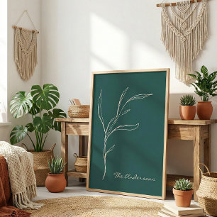 Elegant Minimalist Floral Teal Green Personalized  ポスター