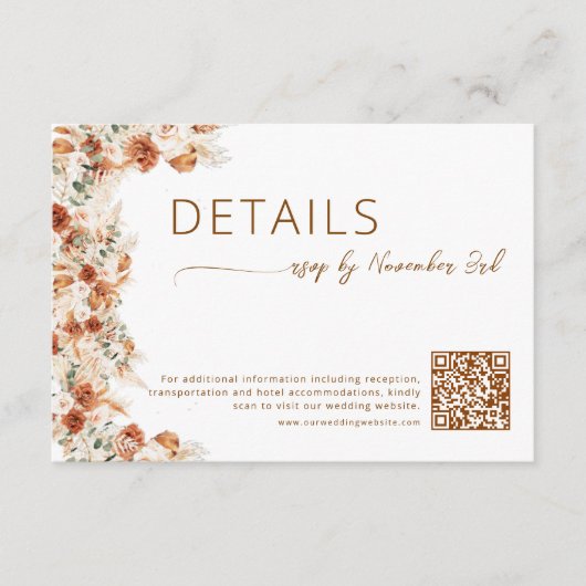  Elegant Minimalist Floral Wedding Details QR Code エンクロージャーカード (正面)