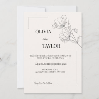 Elegant Minimalist Floral Wedding Invitation 招待状