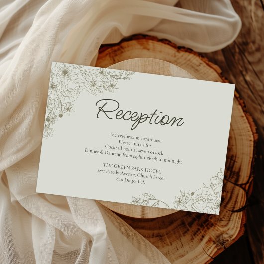 Elegant Minimalist Floral Wedding Reception Detail エンクロージャーカード