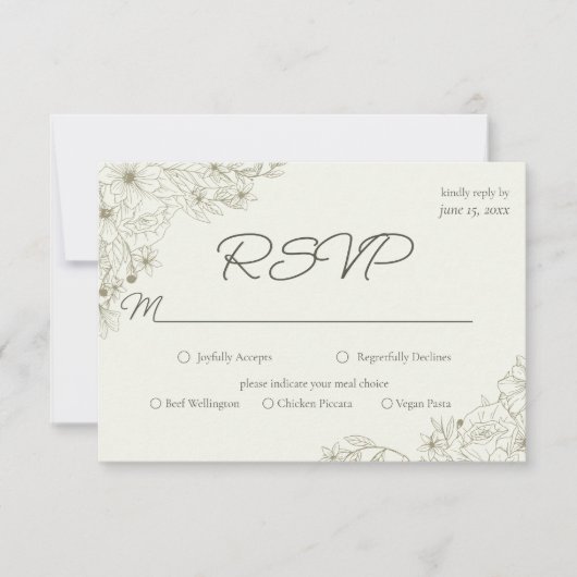 Elegant Minimalist Floral Wedding RSVP Card (正面)