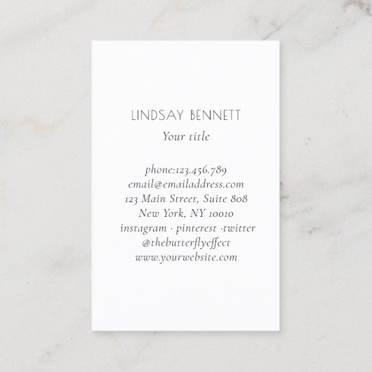 Elegant Minimalist Floral White Blue 名刺 (裏面)